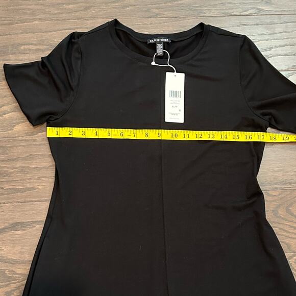Eileen Fisher Fine Tencel Jersey Black Crew Neck Maxi Long Dress Size XS NWT - Picture 7 of 9